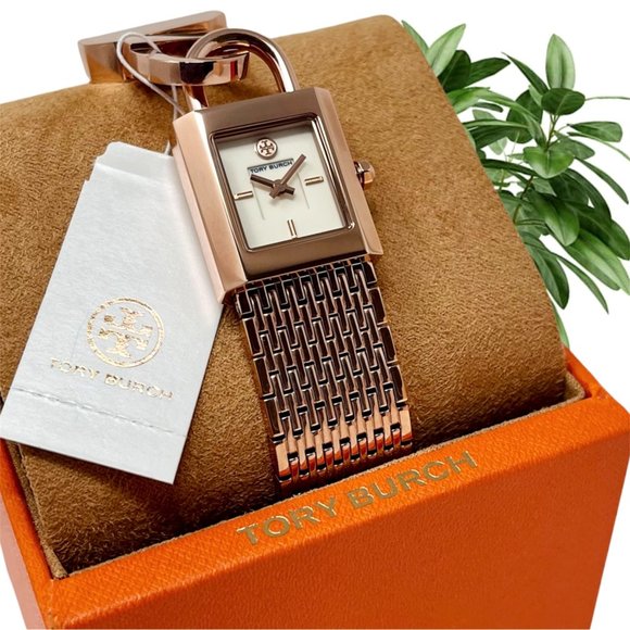 NWT TORY BURCH Surrey Ivory Dial Rose Gold Stainless Women's Watch TBW7102 - Picture 1 of 8